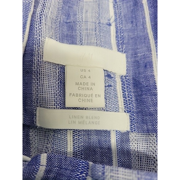 H&M‎ Womens Size 4 Linen Blend Button Front Blue Skirt Pockets - Picture 3 of 10